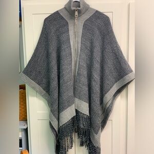 Coco +Carmen Poncho, one size, blue/gray tweed, tall zip neck